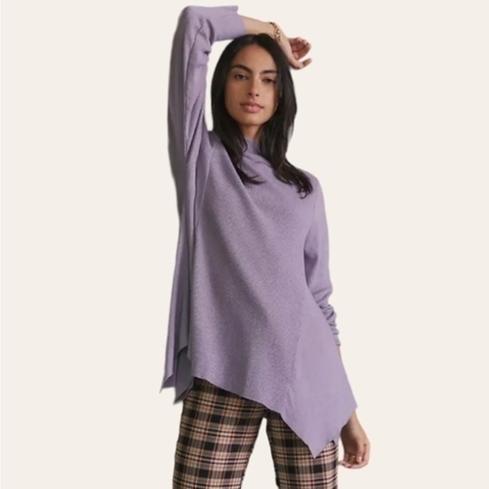 Anthropologie T.La Lavender Long Sleeve Thermal Waffle Mock Neck Tunic Top